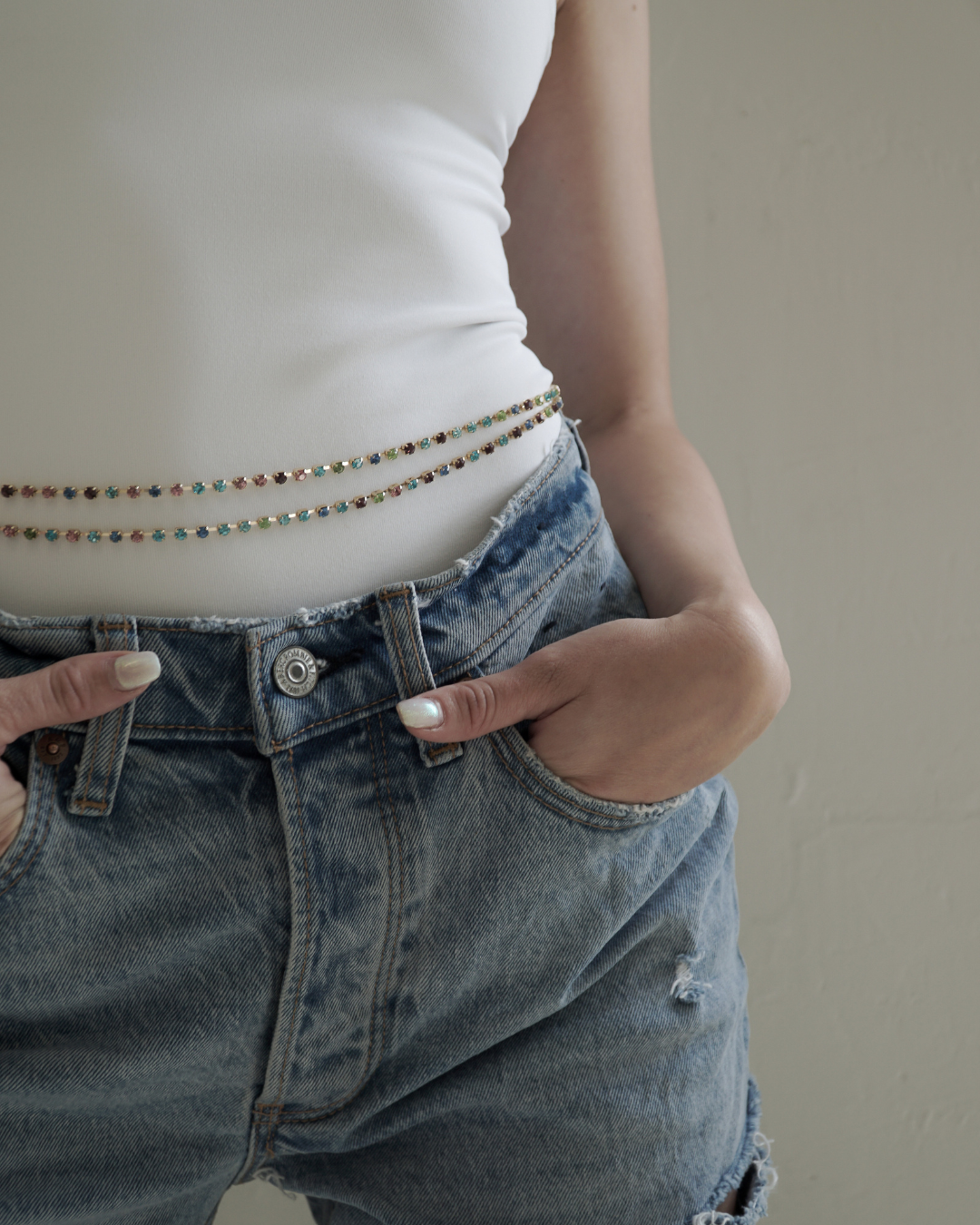 Rainbow Rhinestone Body Chain