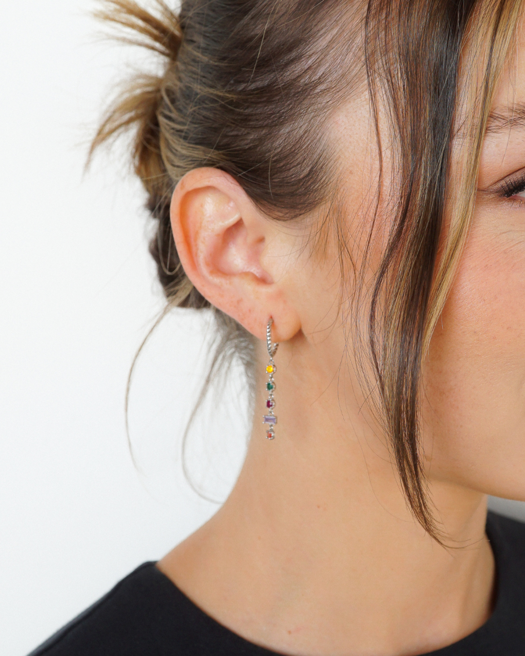 Aperol + Spritz Hoop Earrings with Multi-Color Gemstones