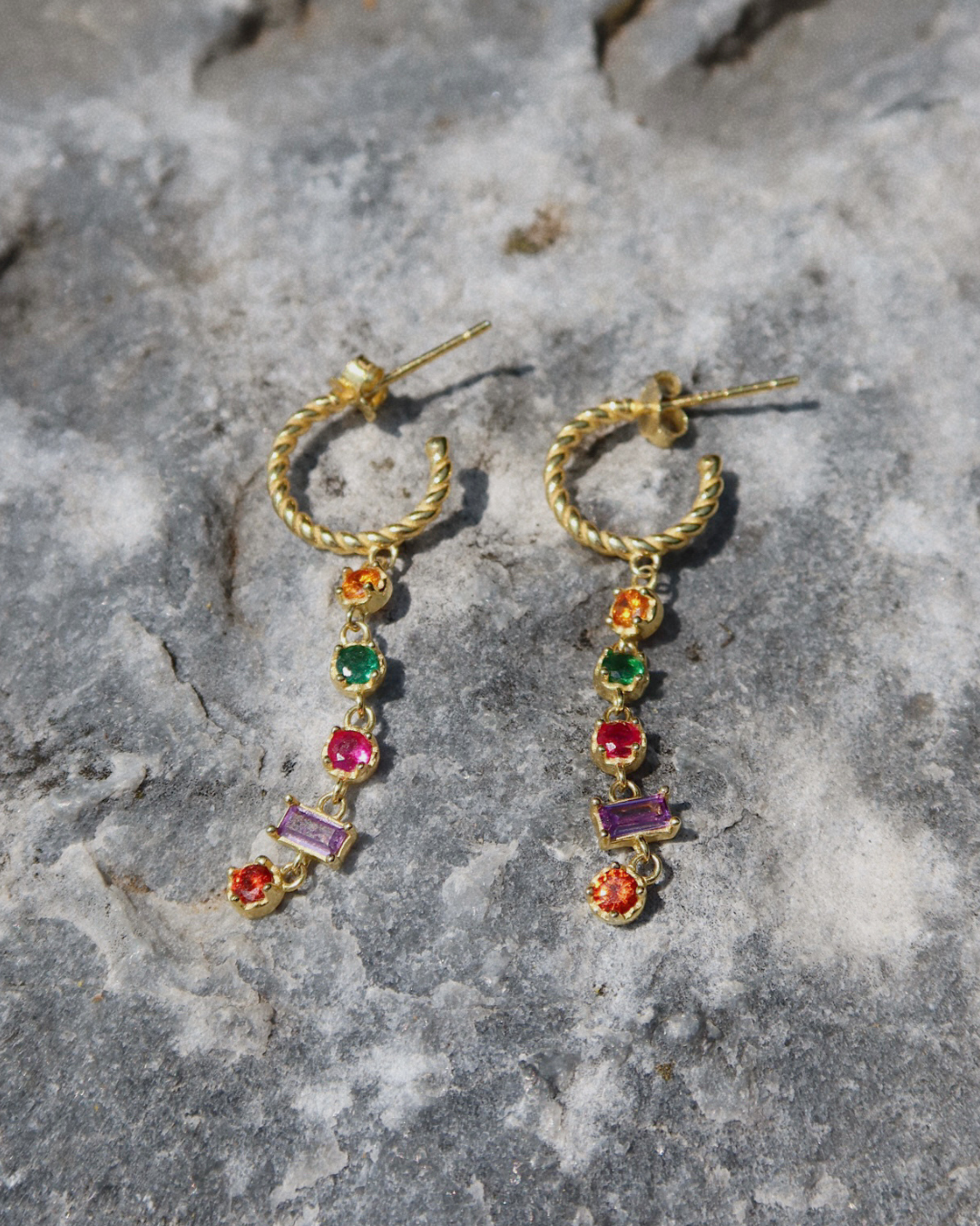 Aperol + Spritz Hoop Earrings with Multi-Color Gemstones