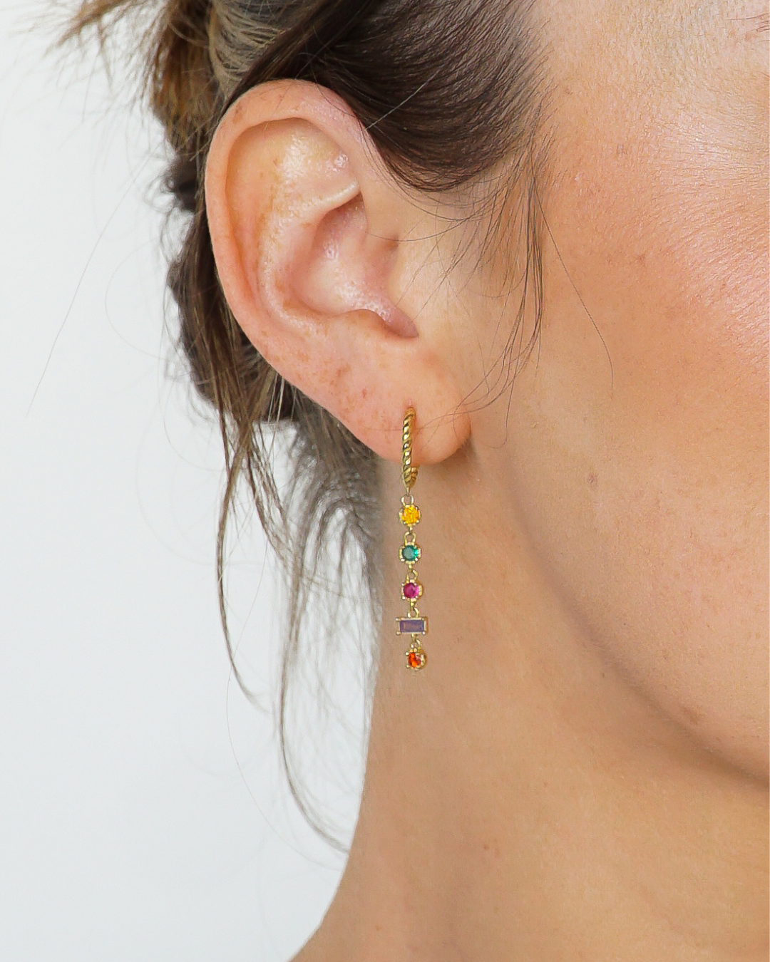 Aperol + Spritz Hoop Earrings with Multi-Color Gemstones