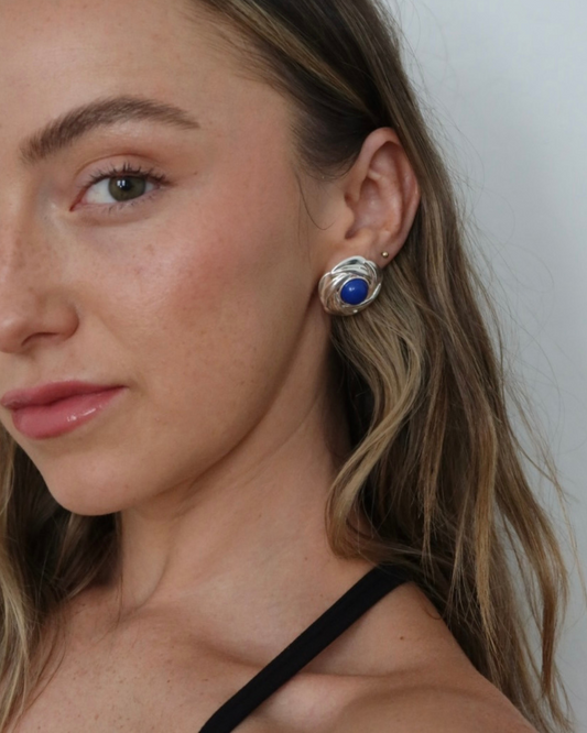 Fleur Silver & Blue Stone Earrings