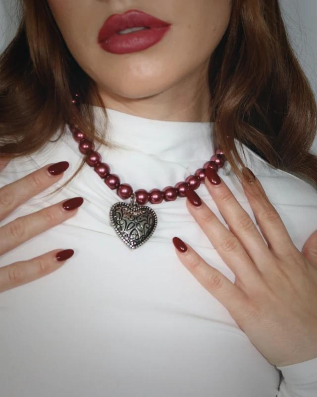 Merlot Burgundy Glass Pearl Necklace