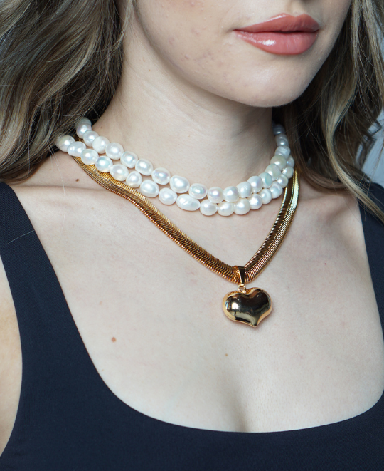 Pearls + Heart Gold Chain Set