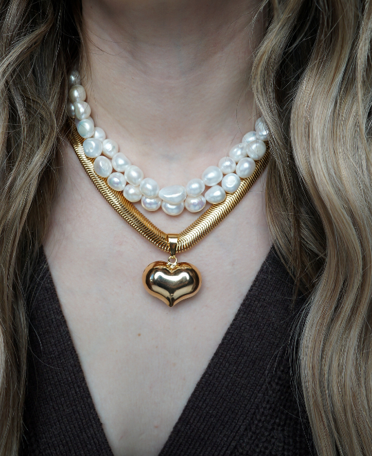 Pearls + Heart Gold Chain Set