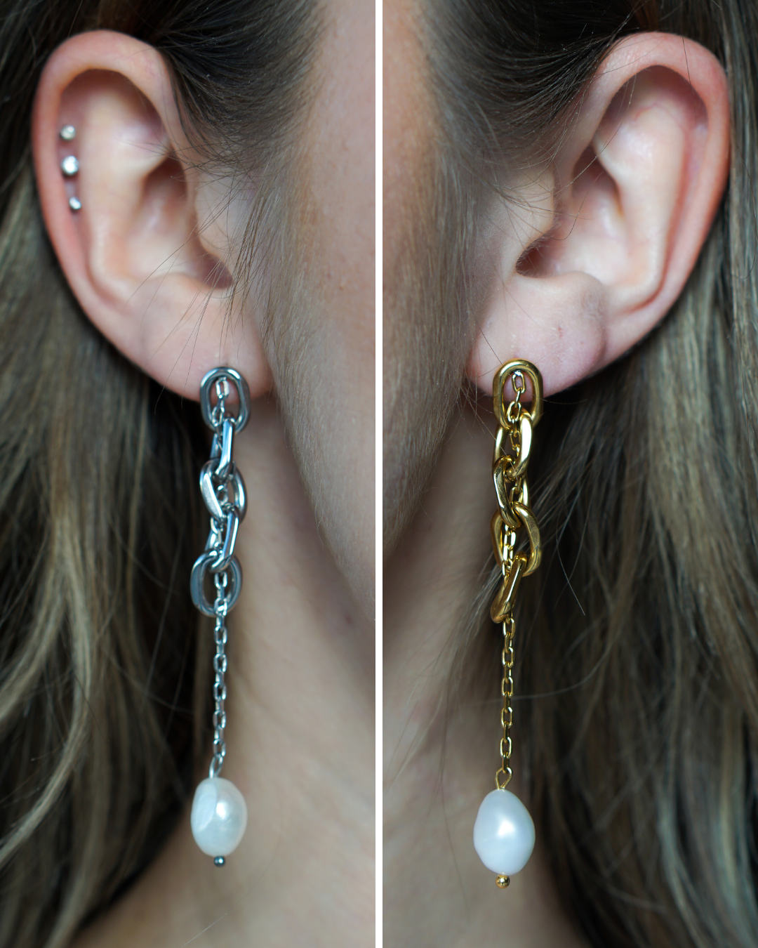 Unity Mixed Match Chain & Pearl Drop Earrings